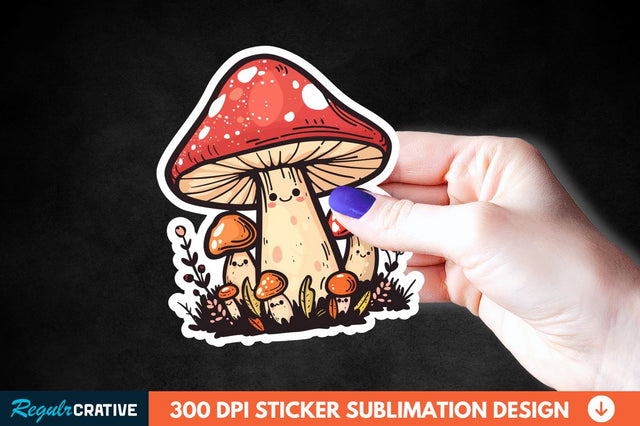 Cute Mushroom Animal Sticker Clipart Sublimation Regulrcrative 