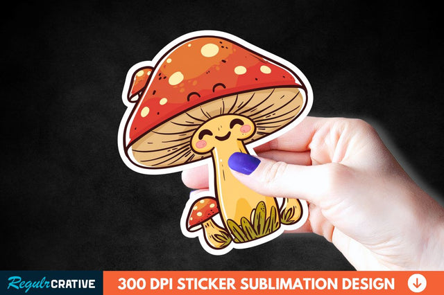 Cute Mushroom Animal Sticker Clipart Sublimation Regulrcrative 