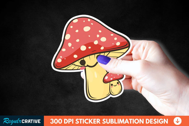 Cute Mushroom Animal Sticker Clipart Sublimation Regulrcrative 