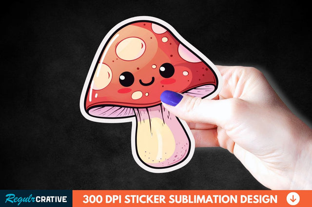 Cute Mushroom Animal Sticker Clipart Sublimation Regulrcrative 