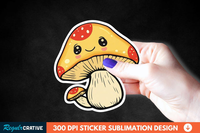 Cute Mushroom Animal Sticker Clipart Sublimation Regulrcrative 