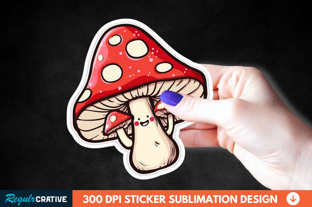 Cute Mushroom Animal Sticker Clipart Sublimation Regulrcrative 