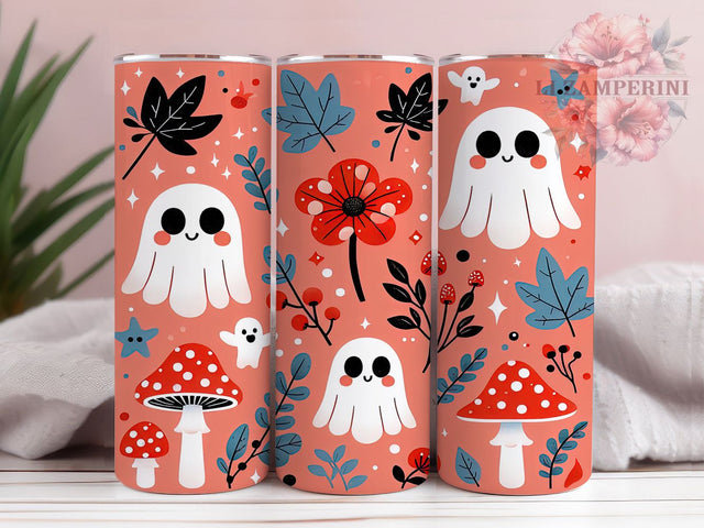 Cute Mushroom Ghosts Halloween Tumbler Wrap, Cute Spooky Wrap, 20Oz Sublimation Design, Cozy Fall Drinkware, Floral Halloween Cup, Autumn Ghost Tumbler, Woodland Spooky Wrap Sublimation Li Zamperini 