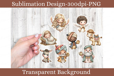 Cute Nativity Sticker PNG Set with Baby Jesus, Angels, Wise Men, Donkey and Camel, Christian Christmas Bible Clipart Sublimation Keepsake Treasures Designs LLC. 