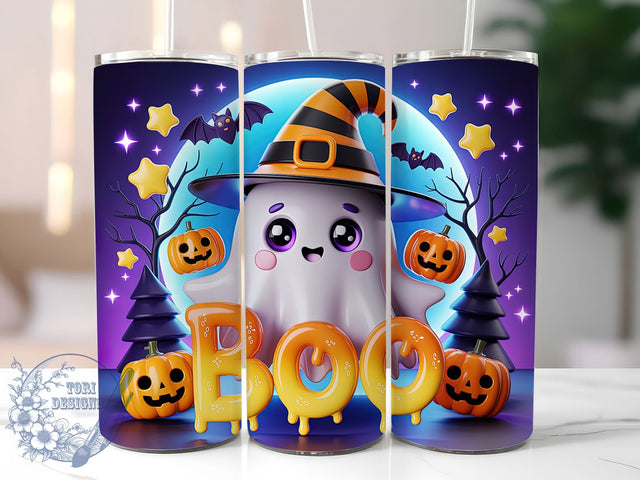Cute Neon Ghost Boo Halloween Tumbler, Ghost Boo Wrap, Neon Halloween Cup, 20Oz Sublimation Design, Spooky Neon Drinkware, Kawaii Ghost Tumbler, Boo Halloween Mug Design Sublimation ToriDesigns 