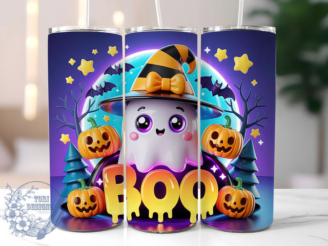 Cute Neon Ghost Boo Halloween Tumbler, Ghost Boo Wrap, Neon Halloween Cup, 20Oz Sublimation Design, Spooky Neon Drinkware, Kawaii Ghost Tumbler, Boo Halloween Mug Design Sublimation ToriDesigns 
