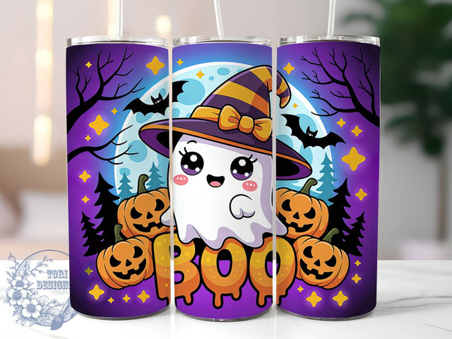 Cute Neon Ghost Boo Halloween Tumbler, Ghost Boo Wrap, Neon Halloween Cup, 20Oz Sublimation Design, Spooky Neon Drinkware, Kawaii Ghost Tumbler, Boo Halloween Mug Design Sublimation ToriDesigns 
