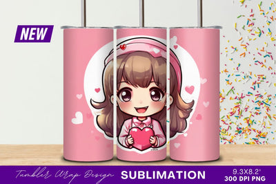 Cute Nurse With Heart Tumbler Png Sublimation Regulrcrative 
