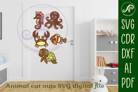 Cute ocean animals laser cut file shapes. 5 two layer shapes SVG APInspireddesigns 