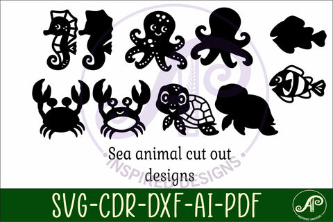 Cute ocean animals laser cut file shapes. 5 two layer shapes SVG APInspireddesigns 