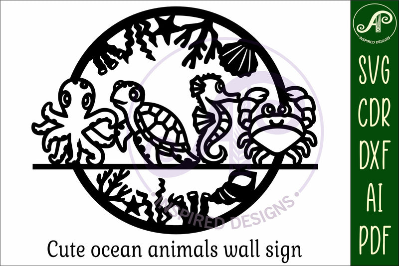 Cute ocean animals wall art sign, SVG file. vector - So Fontsy