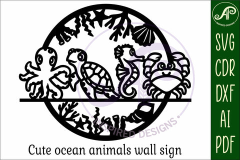 Cute ocean animals wall art sign, SVG file. vector SVG APInspireddesigns 