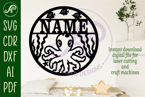 Cute Octopus name sign svg laser SVG APInspireddesigns 