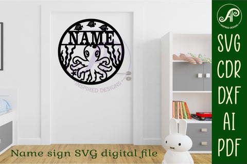 Cute Octopus name sign svg laser SVG APInspireddesigns 