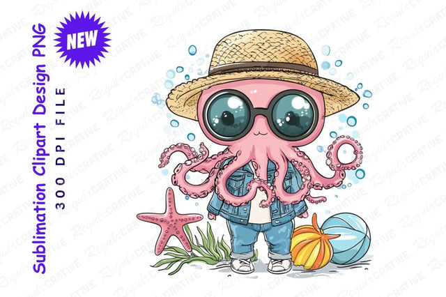 Cute Octopus Summer Vacation Clipart Png Sublimation Regulrcrative 