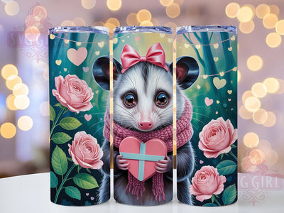Cute Opossum Valentine Tumbler, Knitted Scarf Heart Wrap, Cute Opossum Love Cup, 20oz Sublimation Wrap, Stylish Valentine Animal Design Tumbler, Artistic Opossum Heart Cup, Funny Animal Valentine Theme Wr Sublimation SvggirlplusArt 