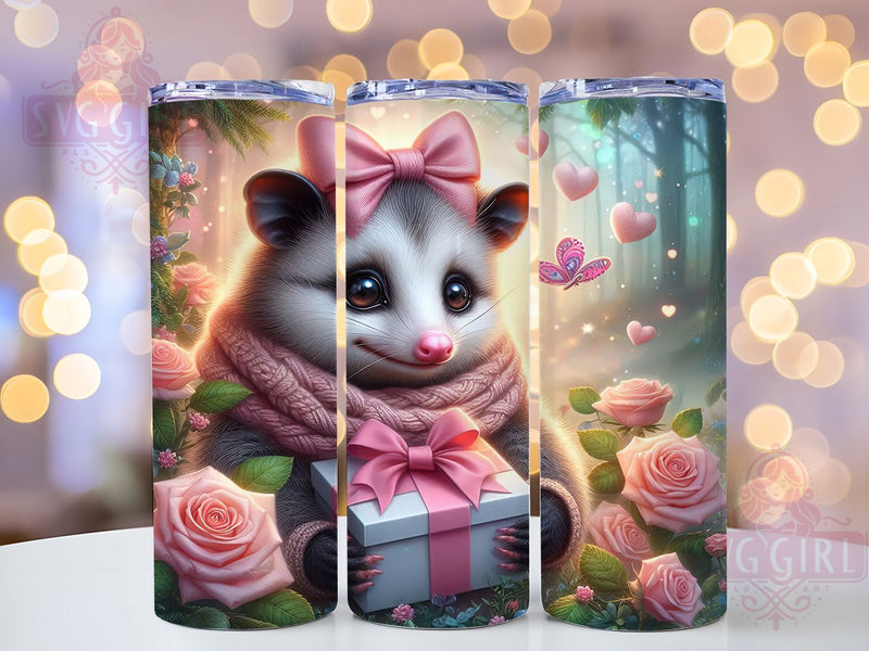 Cute Opossum Valentine Tumbler, Knitted Scarf Heart Wrap, Cute Opossum Love Cup, 20oz Sublimation Wrap, Stylish Valentine Animal Design Tumbler, Artistic Opossum Heart Cup, Funny Animal Valentine Theme Wr Sublimation SvggirlplusArt 