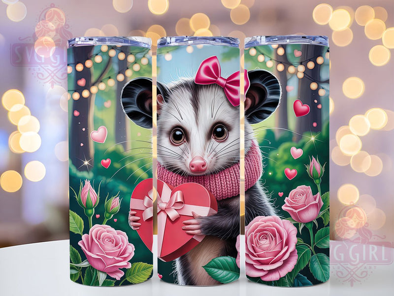 Cute Opossum Valentine Tumbler, Knitted Scarf Heart Wrap, Cute Opossum Love Cup, 20oz Sublimation Wrap, Stylish Valentine Animal Design Tumbler, Artistic Opossum Heart Cup, Funny Animal Valentine Theme Wr Sublimation SvggirlplusArt 