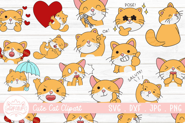 Cute Orange Cat Sticker Clipart Bundle SVG dapiyupi store 