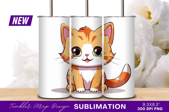 Cute Orange Kitten Cartoon Illustration Tumbler Png Sublimation Regulrcrative 