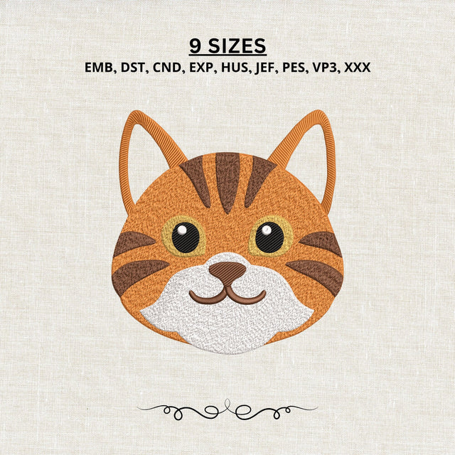 Cute Orange Tabby Cat Face Embroidery Design – Kitty Animal Machine Embroidery File Embroidery/Applique DESIGNS PatternFeed8 