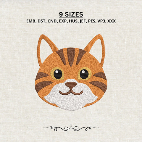 Cute Orange Tabby Cat Face Embroidery Design – Kitty Animal Machine Embroidery File Embroidery/Applique DESIGNS PatternFeed8 