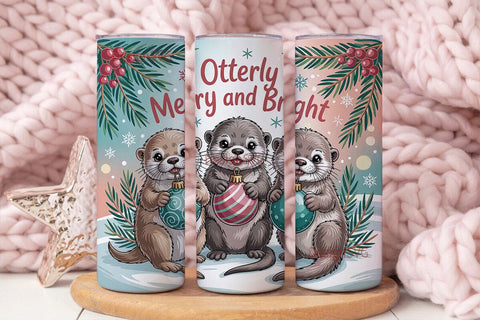 Cute Otter Christmas 20oz Tumbler Wrap Sublimation DesignSVG 