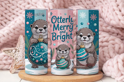 Cute Otter Christmas 20oz Tumbler Wrap Sublimation DesignSVG 