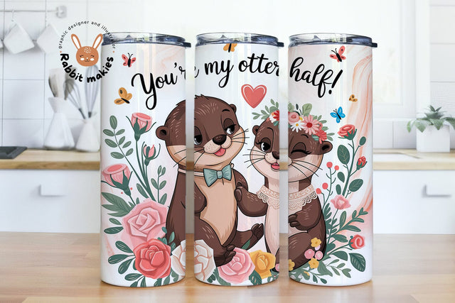 Cute Otter Couple Tumbler Wrap, 20oz Skinny Tumbler Wrap, PNG Digital Download, Otter Half Design, Romantic Otter Art Sublimation Rabbitmakies 