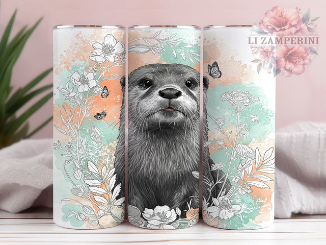 Cute Otter Wildlife 20oz Tumbler, American Wildlife Cup, 20oz Sublimation, Nature Drinkware, Wildlife Lover Gift, Cute Otter Art, Aquatic Animal Tumbler Sublimation Li Zamperini 