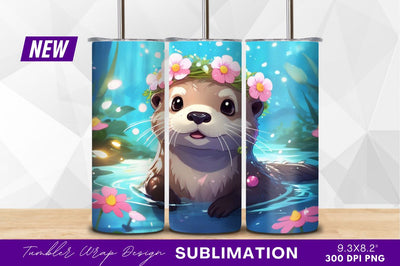 Cute otter with flower crown in water Sublimation Regulrcrative 
