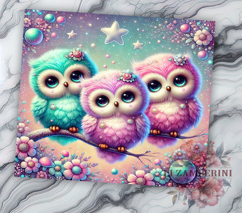 Cute Owl 20oz Glitter Tumbler, Cute Owl Tumbler, Glitter Wrap, 20oz Sublimation, Owl Drinkware, Custom Glitter Mug, Kids Tumbler, Personalized Owl Cup Sublimation Li Zamperini 