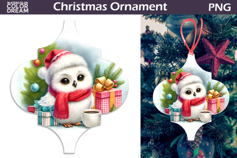 Cute Owl Arabesque Ornament | Arabesque Christmas Ornament Sublimation WatercolorColorDream 