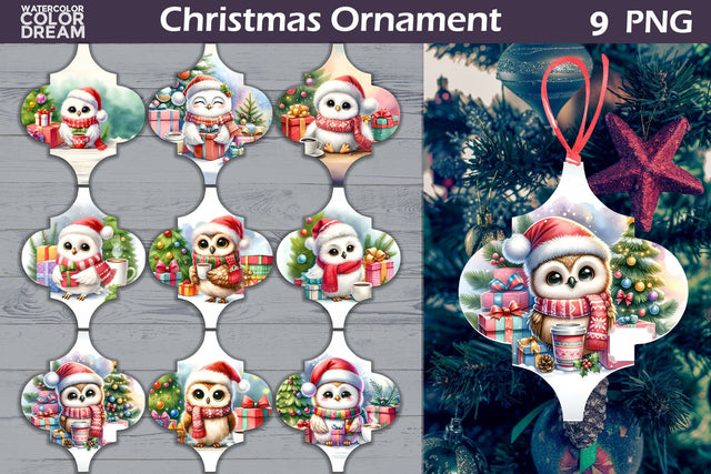 Cute Owl Arabesque Ornament | Arabesque Christmas Ornament Sublimation WatercolorColorDream 