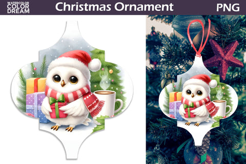 Cute Owl Arabesque Ornament | Arabesque Christmas Ornament Sublimation WatercolorColorDream 