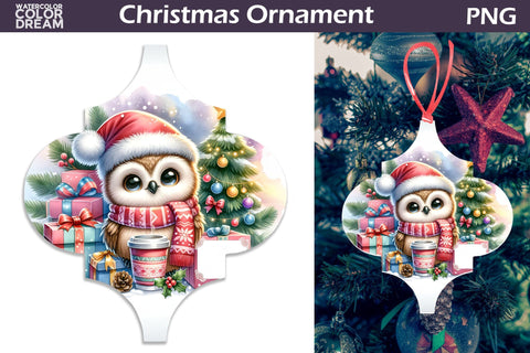 Cute Owl Arabesque Ornament | Arabesque Christmas Ornament Sublimation WatercolorColorDream 
