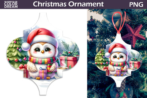 Cute Owl Arabesque Ornament | Arabesque Christmas Ornament Sublimation WatercolorColorDream 