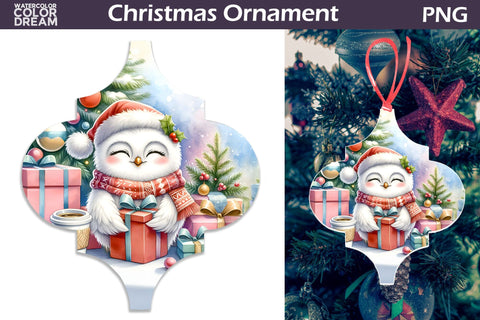 Cute Owl Arabesque Ornament | Arabesque Christmas Ornament Sublimation WatercolorColorDream 
