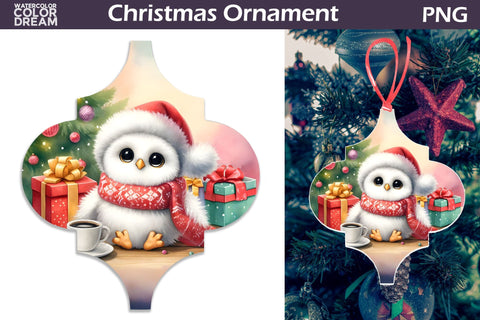 Cute Owl Arabesque Ornament | Arabesque Christmas Ornament Sublimation WatercolorColorDream 