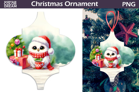 Cute Owl Arabesque Ornament | Arabesque Christmas Ornament Sublimation WatercolorColorDream 