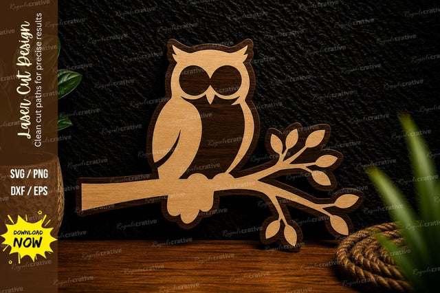 Cute Owl Branch Laser Cut Svg Design SVG Regulrcrative 