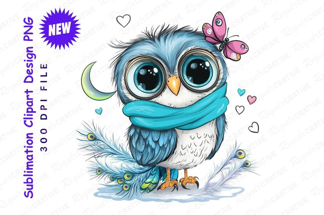 Cute Owl Clipart With Butterfly And Scarf Sublimation Regulrcrative 