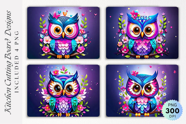Cute Owl Cutting Board PNG Design Sublimation Regulrcrative 