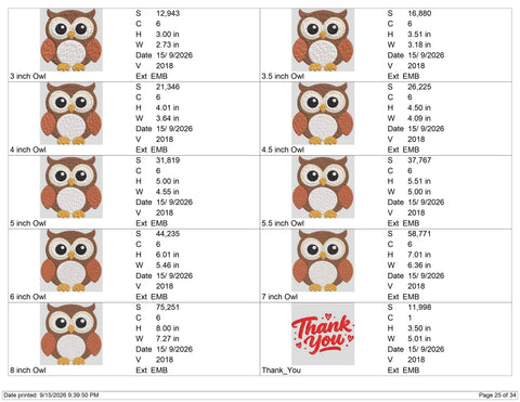 Cute Owl Embroidery Design – Woodland Animal Baby Owl Machine Embroidery File Embroidery/Applique DESIGNS PatternFeed8 