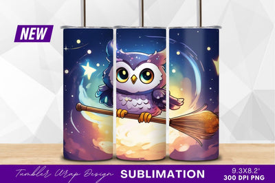 Cute owl flying on broomstick in night Sublimation Regulrcrative 