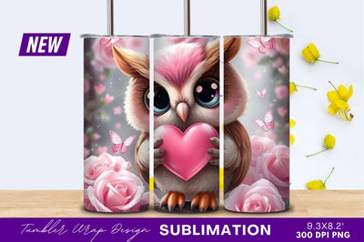 Cute Owl Holding Pink Heart With Roses Sublimation Regulrcrative 