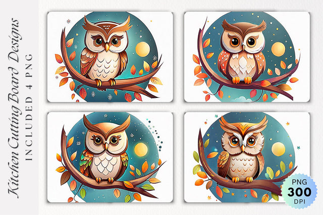 Cute Owl Kitchen Cutting Board PNG Design Sublimation Regulrcrative 