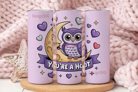 Cute Owl Moon 20oz Tumbler Wrap Sublimation DesignSVG 