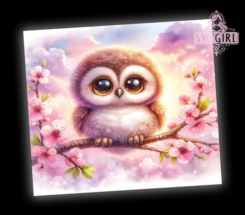 Cute Owl on Branch 20oz Tumbler Wrap Sublimation Design, Straight Tapered Tumbler Wrap, Owl Tumbler Png, Instant Digital Download Sublimation SvggirlplusArt 
