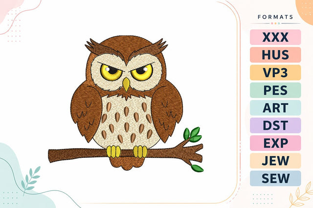 Cute Owl on Branch Bird Embroidery Design Embroidery/Applique DESIGNS sg embroidery 
